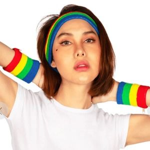 Tipsy Elves Rainbow Headband and Wristbands Set